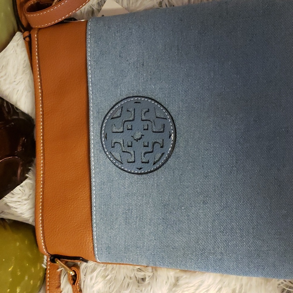 Denim Crossbody Bag with Fringe